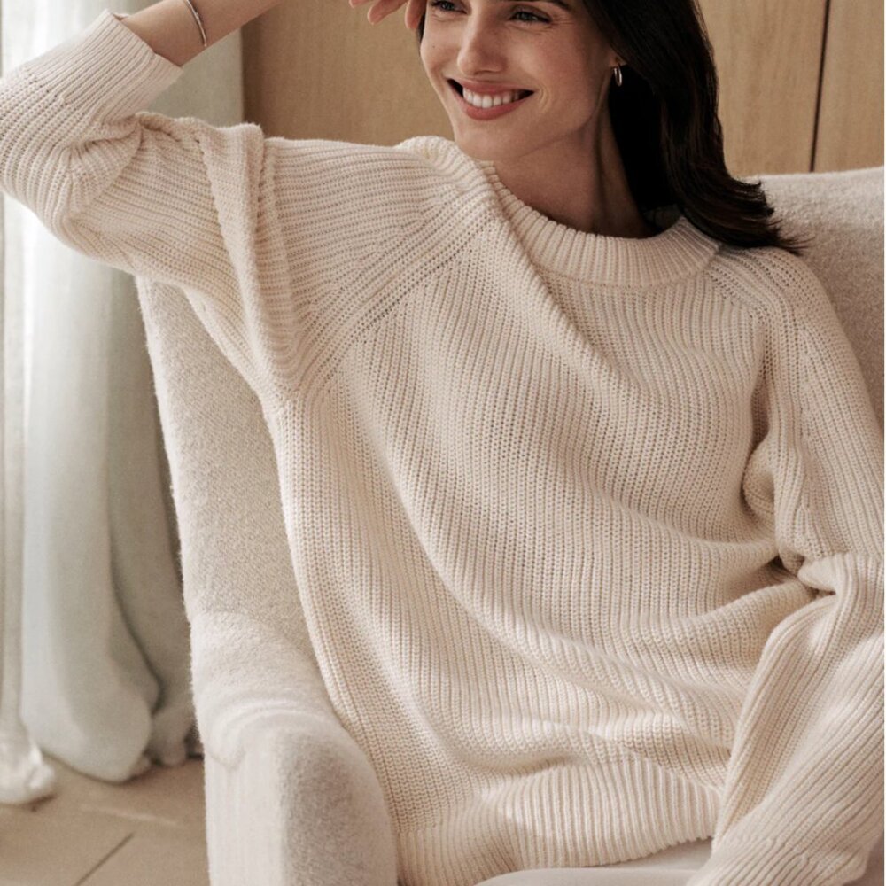 Jenni Kayne Cotton Fisherman Sweater, Size XL (Extra Large), Ivory/off white